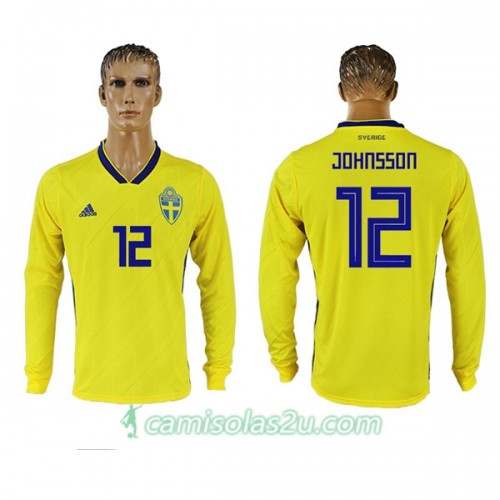 Camisolas de Futebol Suécia Johnsson 12 Equipamento Principal Copa do Mundo 2018 Manga Comprida Camisolas de Futebol Suécia Johnsson 12 Equipamento Principal Copa do Mundo 2018 Manga Comprida